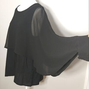 Black Layered Top, Sheer Batwing Sleeves, Soya concepts XL NWT